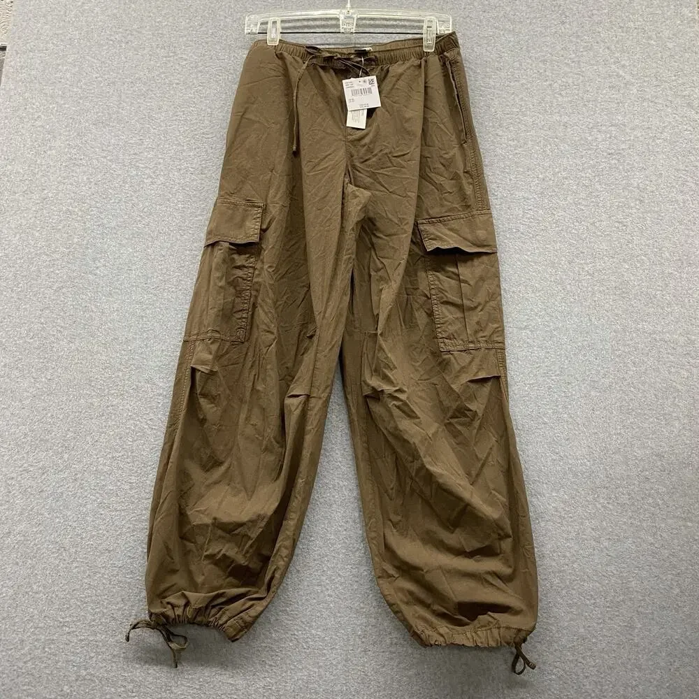 American Eagle NWT Cargo Parachute Pants XS Brown Baggy Utility Y2K Drawstring